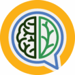 sprouted mind project logo outline of a brain hemisphere and a leaf fill a speech bubble